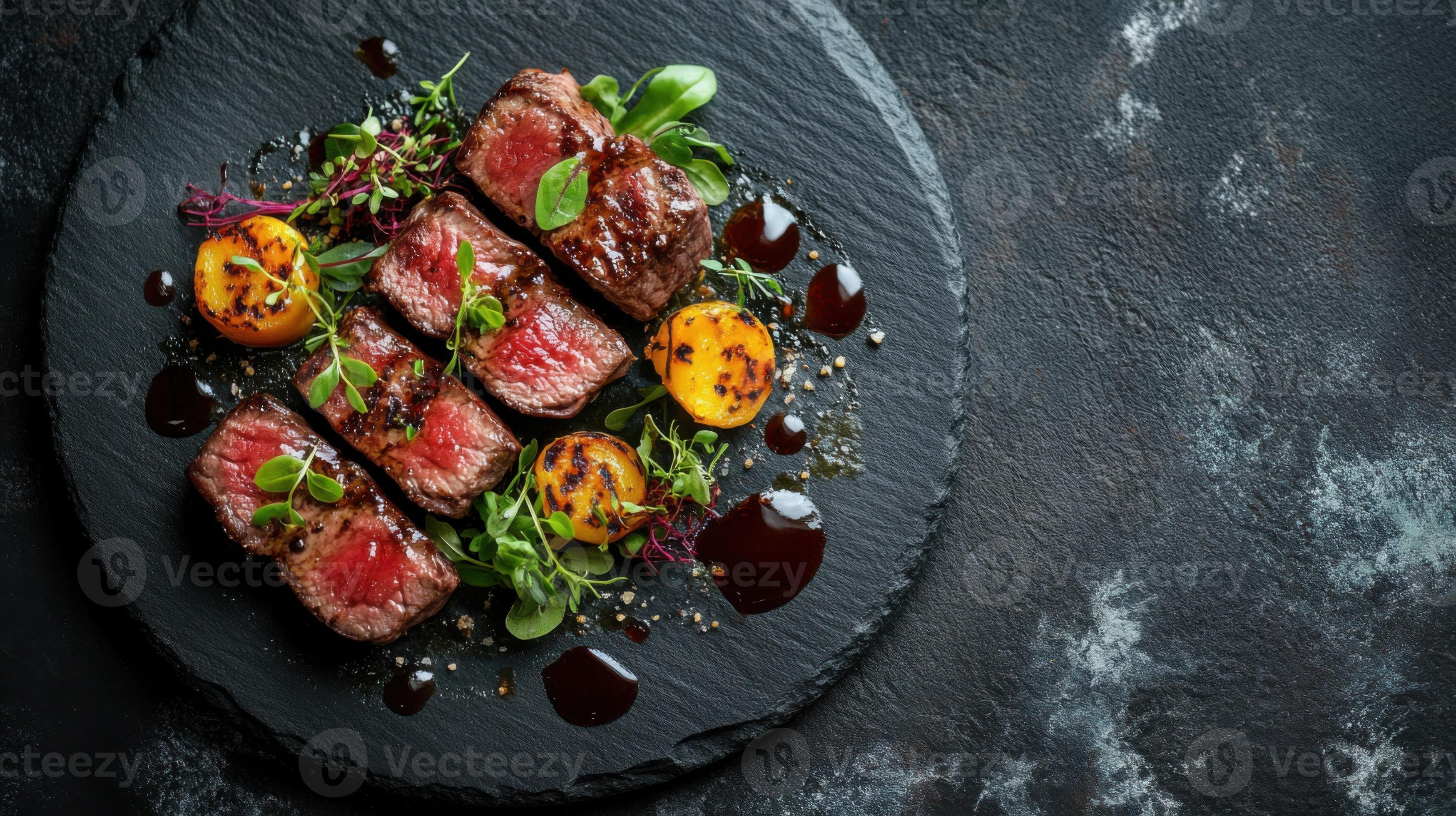 Gegrilltes Steak auf dunklem Teller